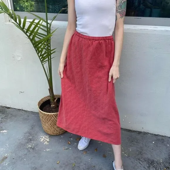 Eileen Fisher Red Silk/Linen Midi Skirt - Picture 1 of 3